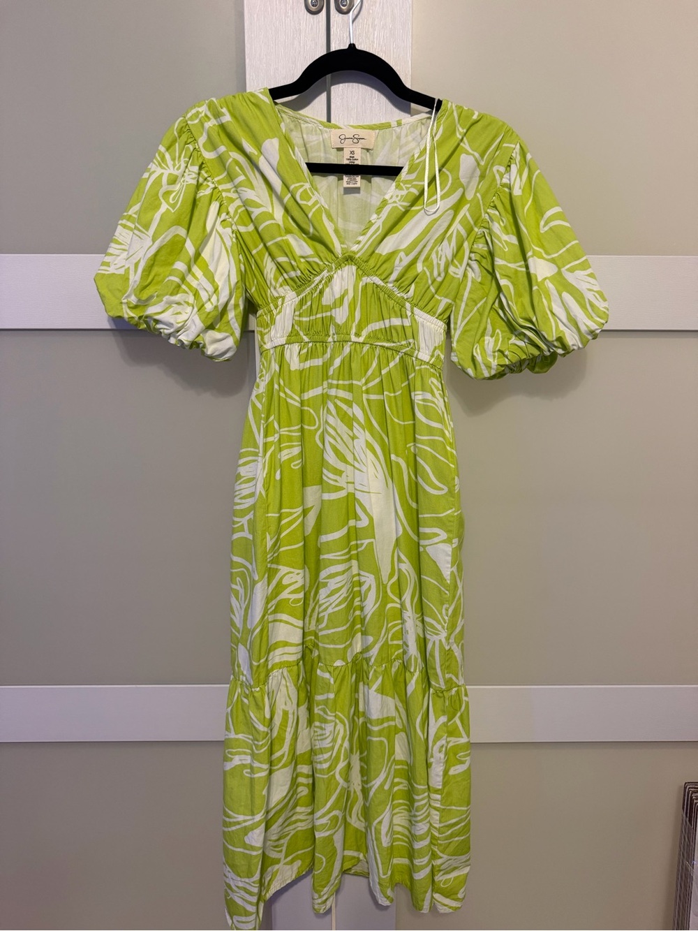 Jessica Simpson Lime Green and White Printed Maxi Dress